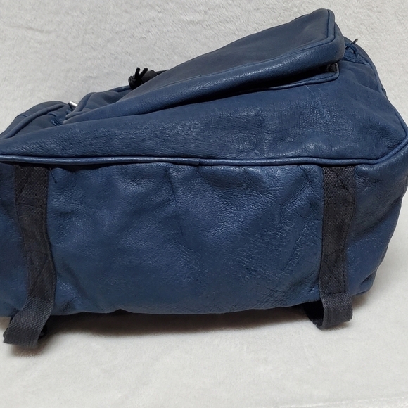 VINTAGE 70s Indigo Blue Textured Leather Large Backpack Overnight Weekend Bag - Picture 14 of 16